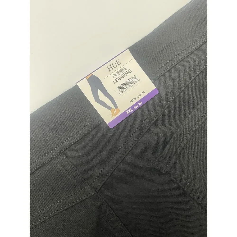 Hue Women's Yoga Stretch & Soft Wide Waistband Denim Leggings, True Black XXL‎